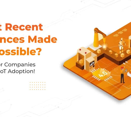 Illustration of IoT devices, cloud infrastructure, and smart applications connected in a business environment—representing enterprise-grade IoT development services